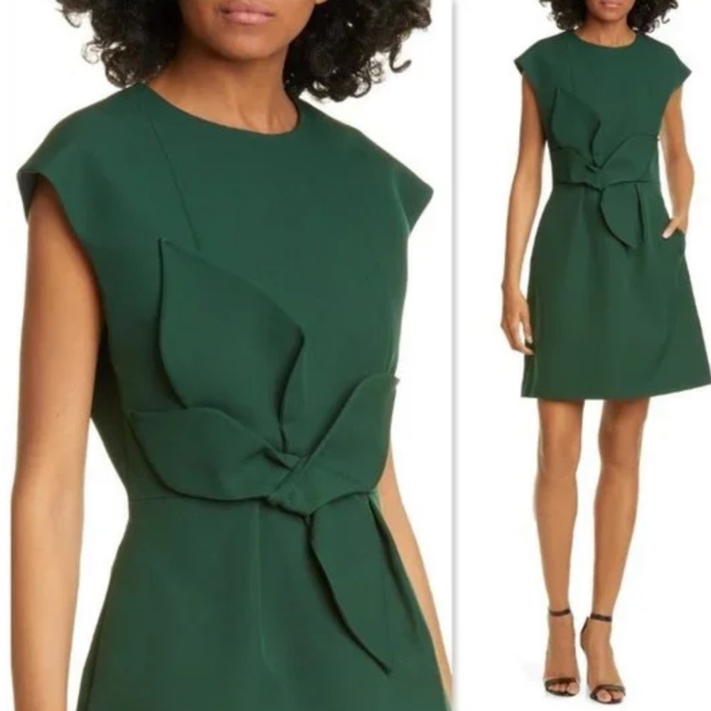 Ted Bake Dress 5 US 12 L Green Structured Bow Sheath Sleeveless Cocktail Career